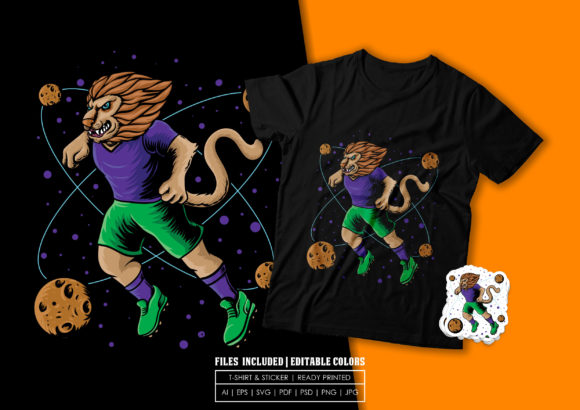 Space Lion Soccer T-shirt Design: Graphics for Print Templates